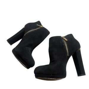 Michael Kors Black Heeled Boots with Gold Zipper